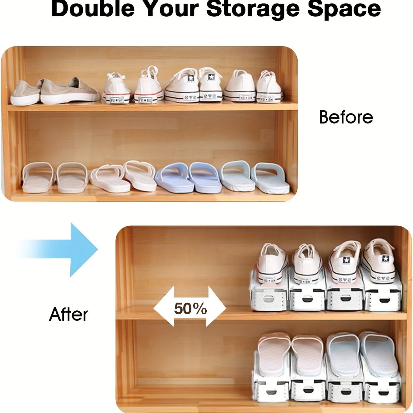10pcs Plastic Adjustable Shoe Rack; Cabinet Shoe Storage Rack; Shoe Holder