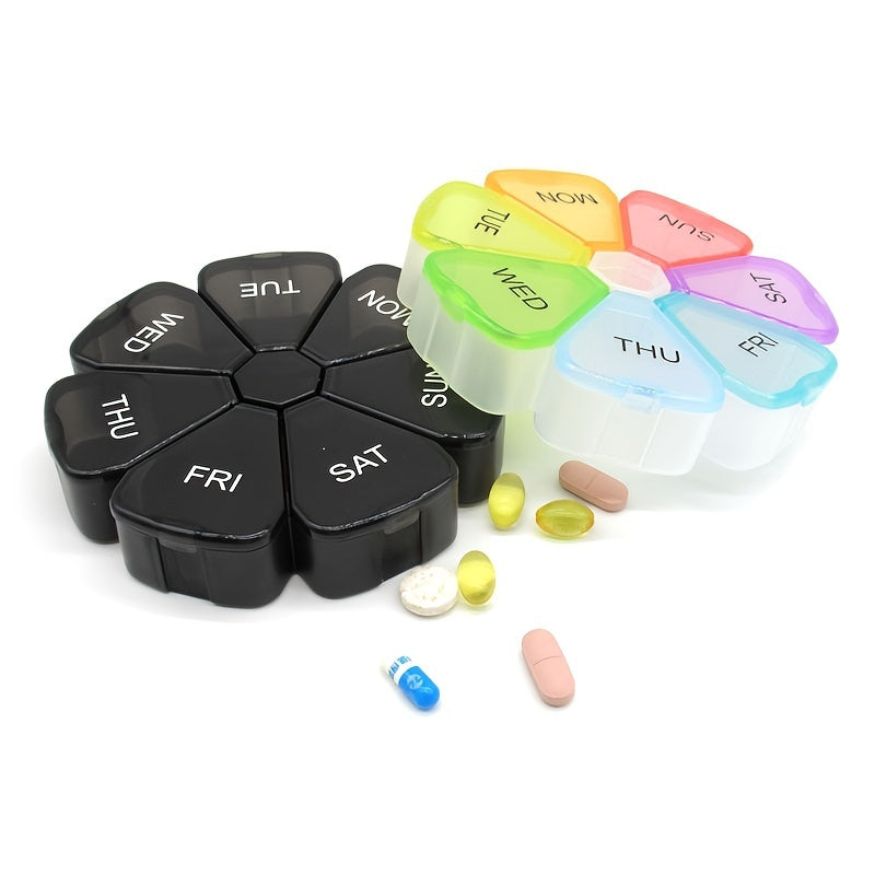 1pc Large Weekly Pill Organizer; 7 Day Portable Pill Box Case For Vitamin; Cod Liver Oil; Pills; Supplements; Flower Medicine Organizer-Arthritis Friendly; Travel Pill Container