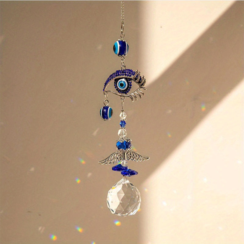 1pc Blue Butterfly Evil Eye Crystal Sun Catcher - Indoor Window Suncatcher with Prism Ball - Rainbow Maker for Good Luck and Hanging Ornament for Home, Garden, Office, Car - Wedding Pendant