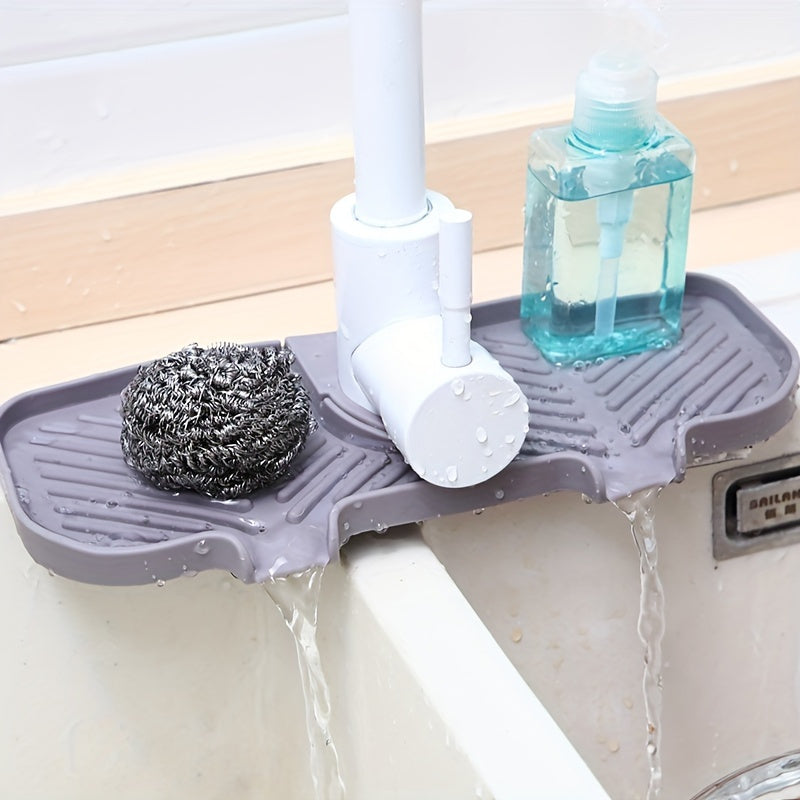 1pc Sink Drain Mat; Sink Faucet Splash Guard; Silicone Faucet Handle Drip Catcher Tray; Countertop Fast Drying Faucet Absorbent Mat For Kitchen; Bathroom