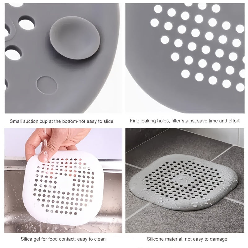 1pc Square Drain Hair Catcher; Hair Filter With Suction Cup; Sink Anti-Clog Filters; Tub Shower Floor Drain Plugs; Easy To Install; Suit For Bathroom; Bathtub; Kitchen; Bathroom Accessories