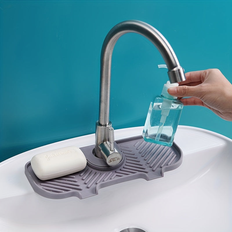 1pc Sink Drain Mat; Sink Faucet Splash Guard; Silicone Faucet Handle Drip Catcher Tray; Countertop Fast Drying Faucet Absorbent Mat For Kitchen; Bathroom