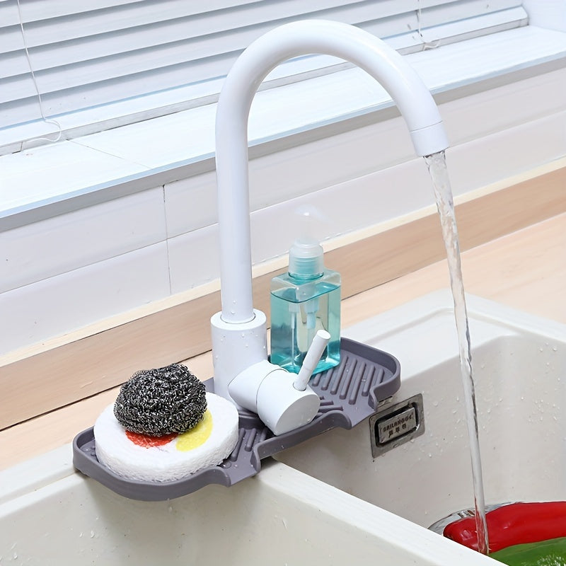 1pc Sink Drain Mat; Sink Faucet Splash Guard; Silicone Faucet Handle Drip Catcher Tray; Countertop Fast Drying Faucet Absorbent Mat For Kitchen; Bathroom