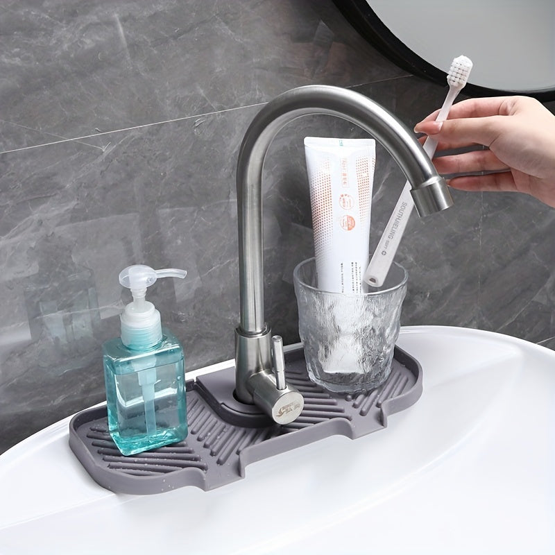 1pc Sink Drain Mat; Sink Faucet Splash Guard; Silicone Faucet Handle Drip Catcher Tray; Countertop Fast Drying Faucet Absorbent Mat For Kitchen; Bathroom