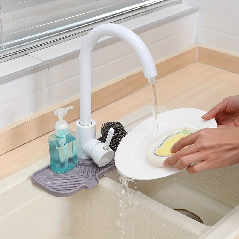 1pc Sink Drain Mat; Sink Faucet Splash Guard; Silicone Faucet Handle Drip Catcher Tray; Countertop Fast Drying Faucet Absorbent Mat For Kitchen; Bathroom