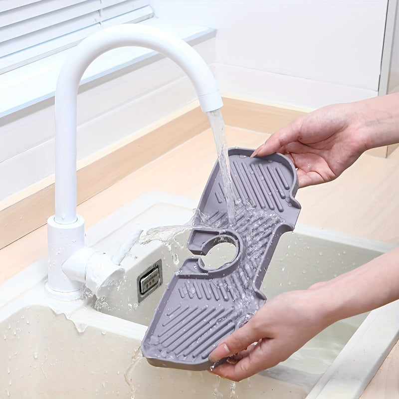 1pc Sink Drain Mat; Sink Faucet Splash Guard; Silicone Faucet Handle Drip Catcher Tray; Countertop Fast Drying Faucet Absorbent Mat For Kitchen; Bathroom