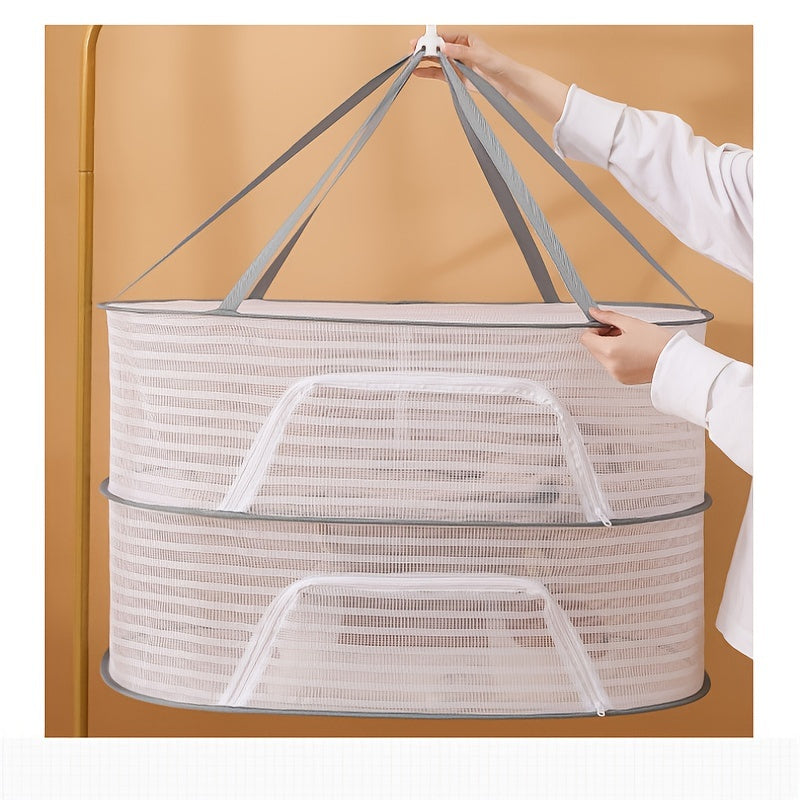 1pc Drying Rack 1-3 Layers Folding Fish Mesh; Non-Toxic Polyester Fiber Netting; Hanging Drying Fish Net; For Shrimp Fish Fruit Vegetables Herb; With Zipper