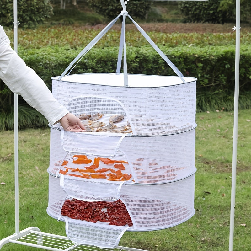 1pc Drying Rack 1-3 Layers Folding Fish Mesh; Non-Toxic Polyester Fiber Netting; Hanging Drying Fish Net; For Shrimp Fish Fruit Vegetables Herb; With Zipper