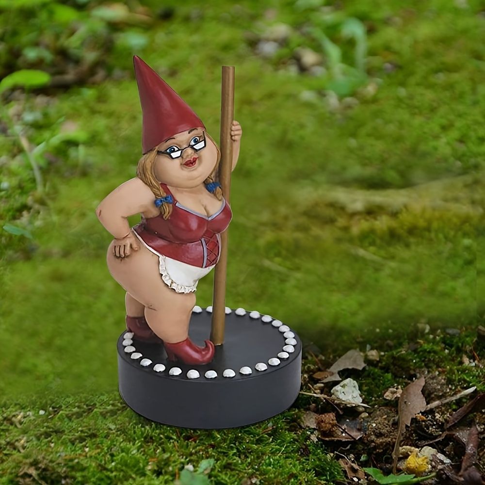 1pcs Gnome Figure Statue Crafts; Resin Women Pole Dancing Goblin Ornaments; For Garden Home Decor Bedroom Office Lawn (3.6*3.2*6.6inch)