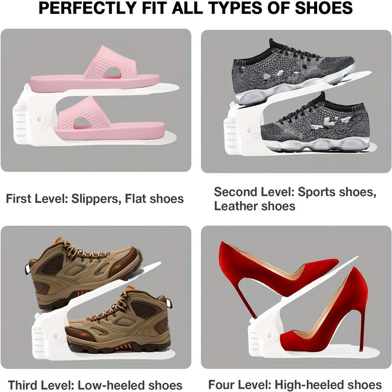 10pcs Plastic Adjustable Shoe Rack; Cabinet Shoe Storage Rack; Shoe Holder