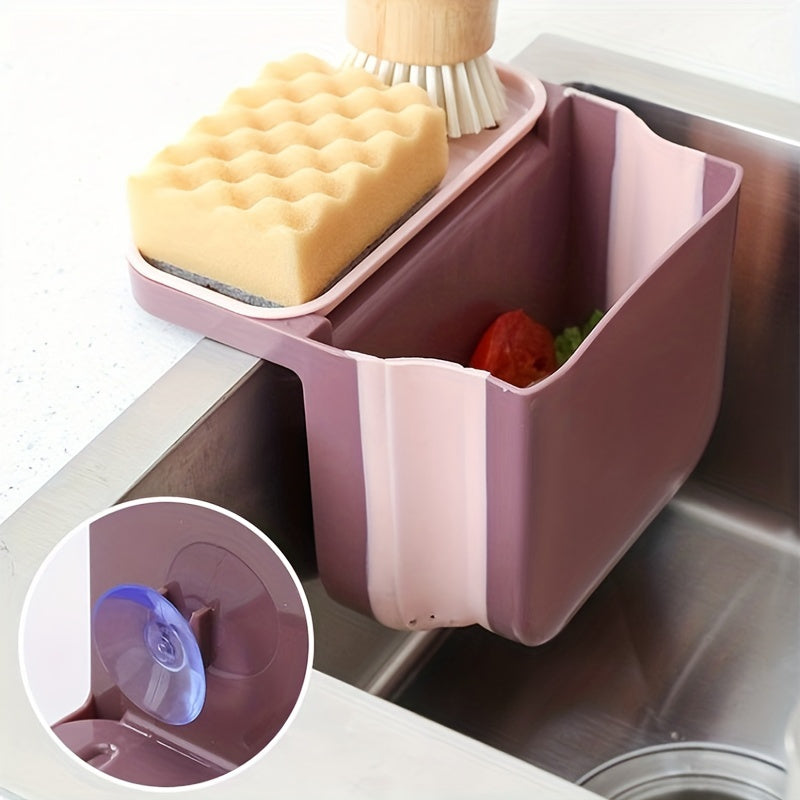 1pc Multifunctional Folding Trash Can; Kitchen Sink Telescopic Drain Basket; Suction Cup Foldable Hanging Shelf; Kitchen Sink Dry And Wet Separation Trash Can