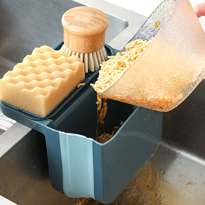 1pc Multifunctional Folding Trash Can; Kitchen Sink Telescopic Drain Basket; Suction Cup Foldable Hanging Shelf; Kitchen Sink Dry And Wet Separation Trash Can