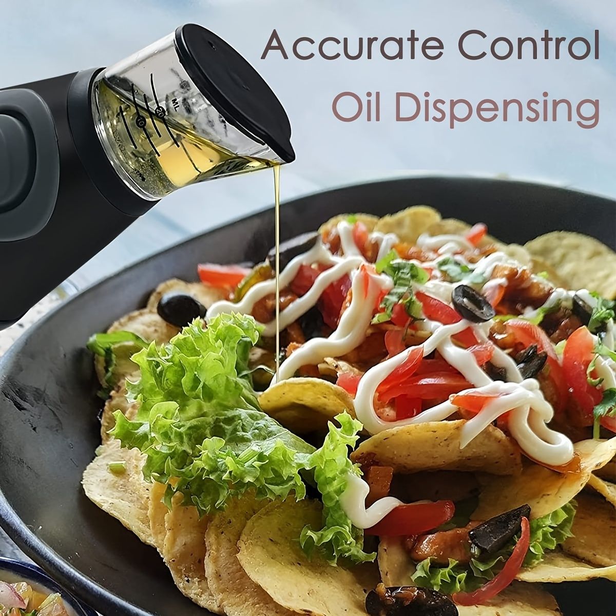 1pc Oil Dispenser Bottle; 17oz Olive Oil Dispenser Oil Sprayer; Clear Glass Refillable Oil And Vinegar Dispenser Bottle With Measuring Scale Pump For Kitchen; Cooking; Salads
