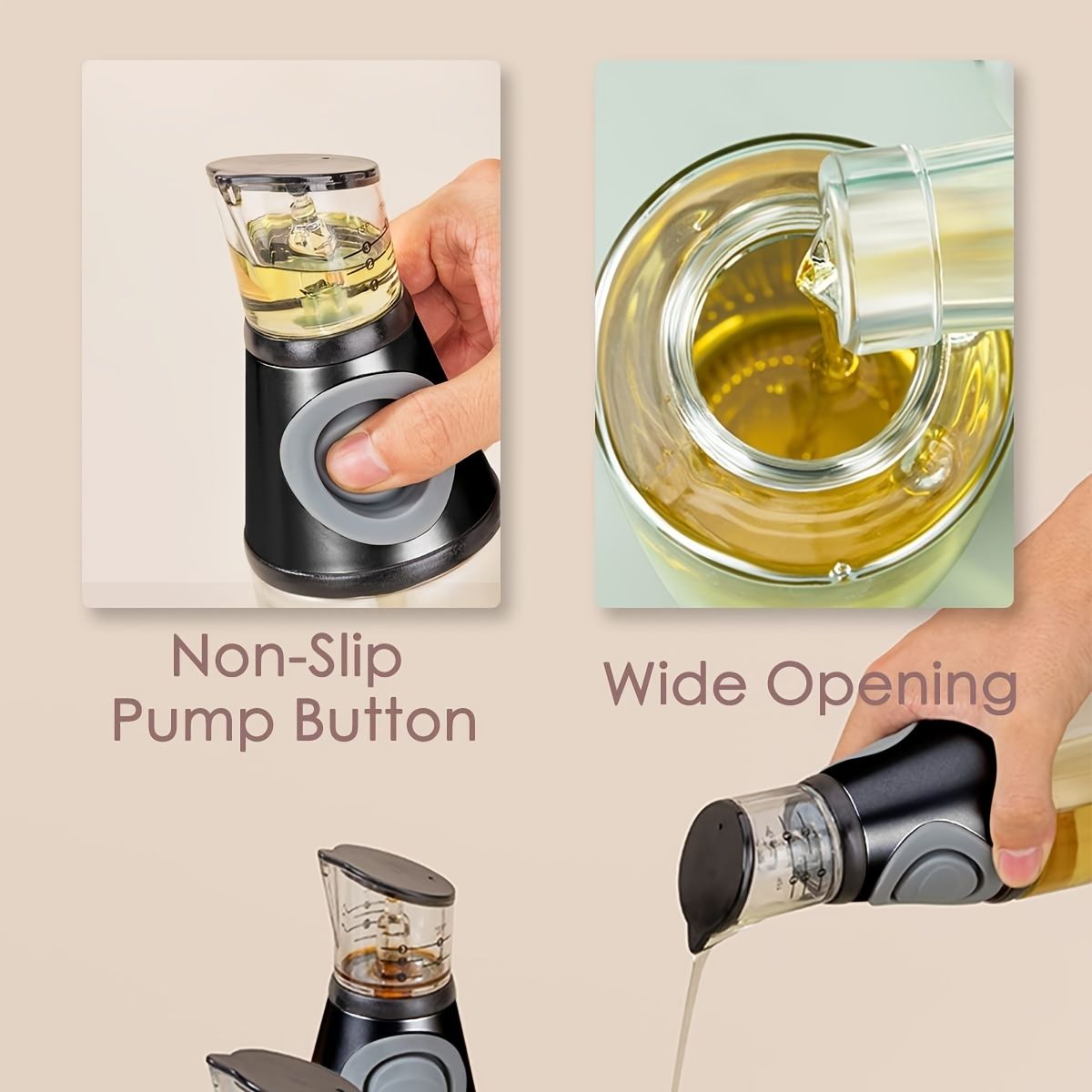 1pc Oil Dispenser Bottle; 17oz Olive Oil Dispenser Oil Sprayer; Clear Glass Refillable Oil And Vinegar Dispenser Bottle With Measuring Scale Pump For Kitchen; Cooking; Salads