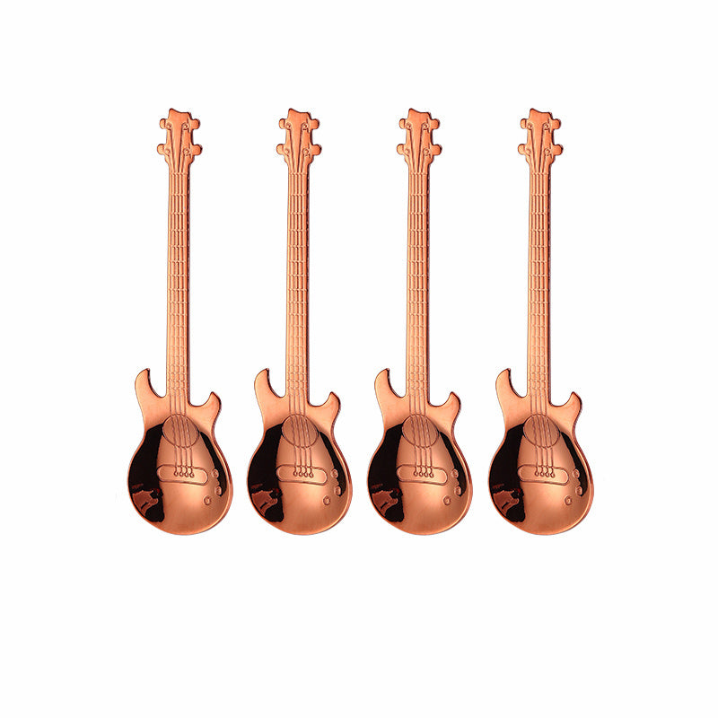 4Pcs Metal Guitar Spoon Flatware Set 18/10 Stainless Steel Guitar Spoons Creative Milk Coffee Spoon Ice Cream Candy Teaspoon