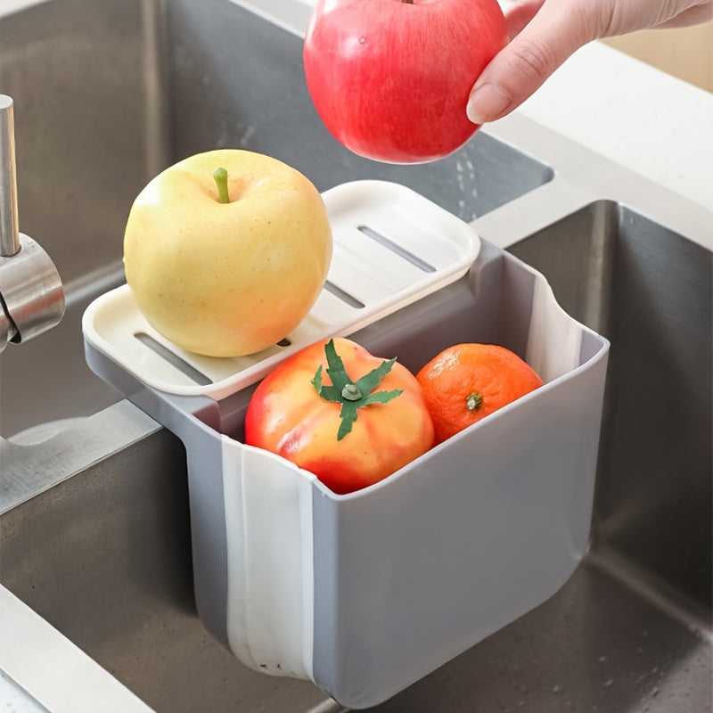 1pc Multifunctional Folding Trash Can; Kitchen Sink Telescopic Drain Basket; Suction Cup Foldable Hanging Shelf; Kitchen Sink Dry And Wet Separation Trash Can