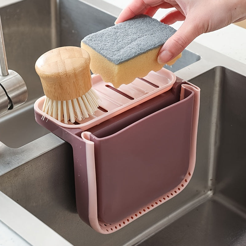 1pc Multifunctional Folding Trash Can; Kitchen Sink Telescopic Drain Basket; Suction Cup Foldable Hanging Shelf; Kitchen Sink Dry And Wet Separation Trash Can