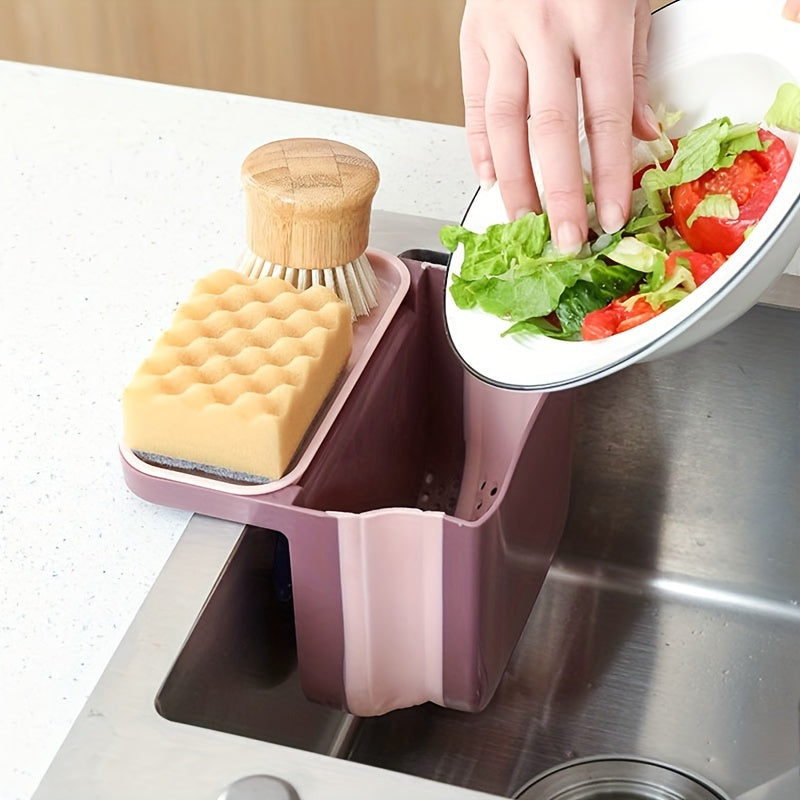 1pc Multifunctional Folding Trash Can; Kitchen Sink Telescopic Drain Basket; Suction Cup Foldable Hanging Shelf; Kitchen Sink Dry And Wet Separation Trash Can