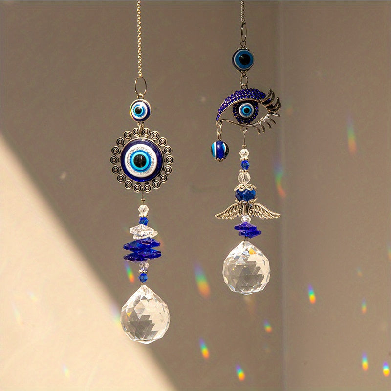 1pc Blue Butterfly Evil Eye Crystal Sun Catcher - Indoor Window Suncatcher with Prism Ball - Rainbow Maker for Good Luck and Hanging Ornament for Home, Garden, Office, Car - Wedding Pendant