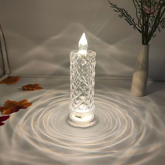 1pc Battery-Powered LED Candle Lamp with Rose Pattern Refraction Halo Projection for Birthday, Wedding, and Party Decor - Glowing Candle Lights in More Colors