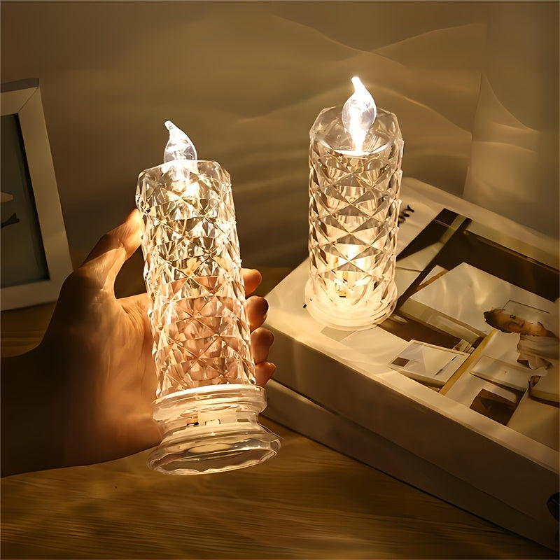 1pc Battery-Powered LED Candle Lamp with Rose Pattern Refraction Halo Projection for Birthday, Wedding, and Party Decor - Glowing Candle Lights in More Colors