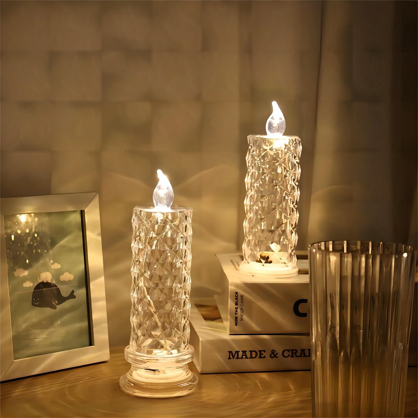 1pc Battery-Powered LED Candle Lamp with Rose Pattern Refraction Halo Projection for Birthday, Wedding, and Party Decor - Glowing Candle Lights in More Colors