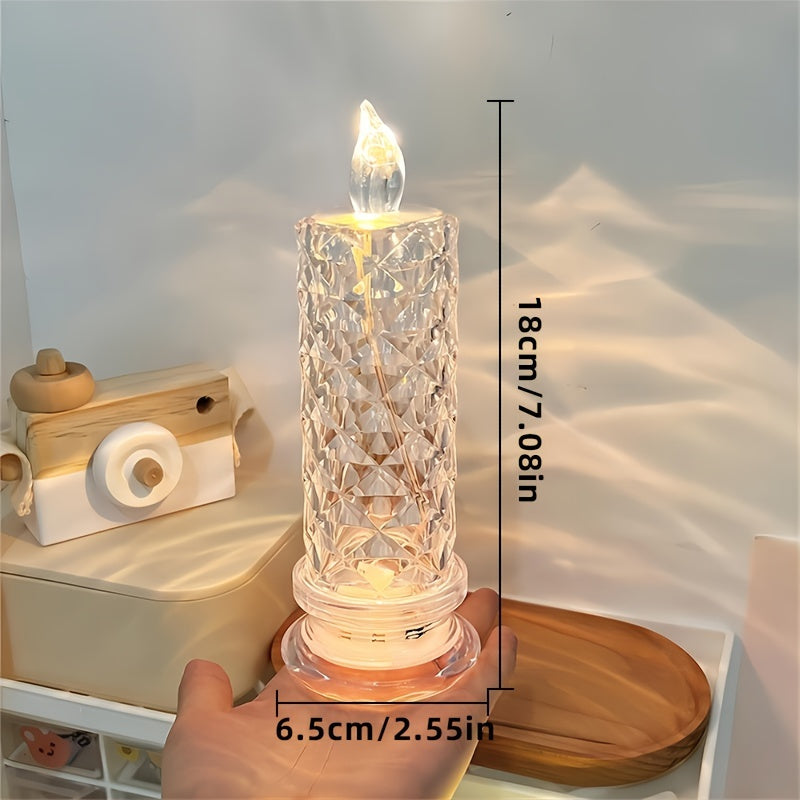 1pc Battery-Powered LED Candle Lamp with Rose Pattern Refraction Halo Projection for Birthday, Wedding, and Party Decor - Glowing Candle Lights in More Colors