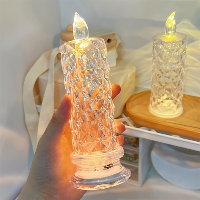 1pc Battery-Powered LED Candle Lamp with Rose Pattern Refraction Halo Projection for Birthday, Wedding, and Party Decor - Glowing Candle Lights in More Colors