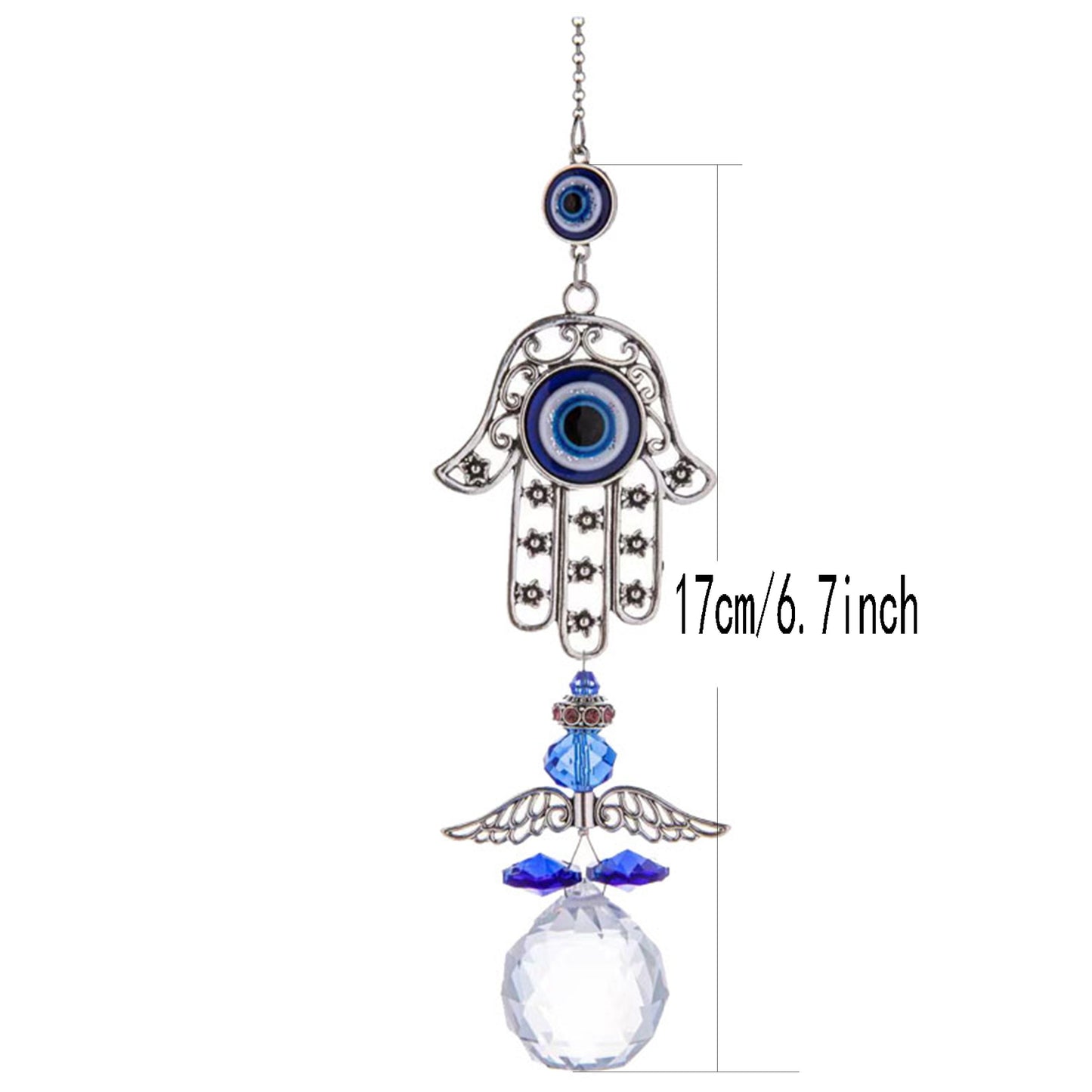 1pc Blue Butterfly Evil Eye Crystal Sun Catcher - Indoor Window Suncatcher with Prism Ball - Rainbow Maker for Good Luck and Hanging Ornament for Home, Garden, Office, Car - Wedding Pendant